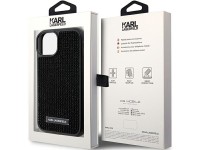 Karl Lagerfeld Rhinestone Logo Metal Plate case for iPhone 15 - black