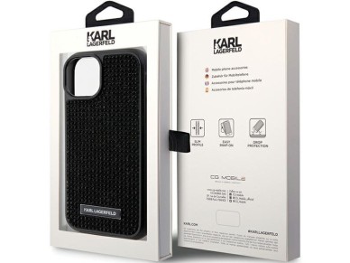 Karl Lagerfeld Rhinestone Logo Metal Plate case for iPhone 15 - black