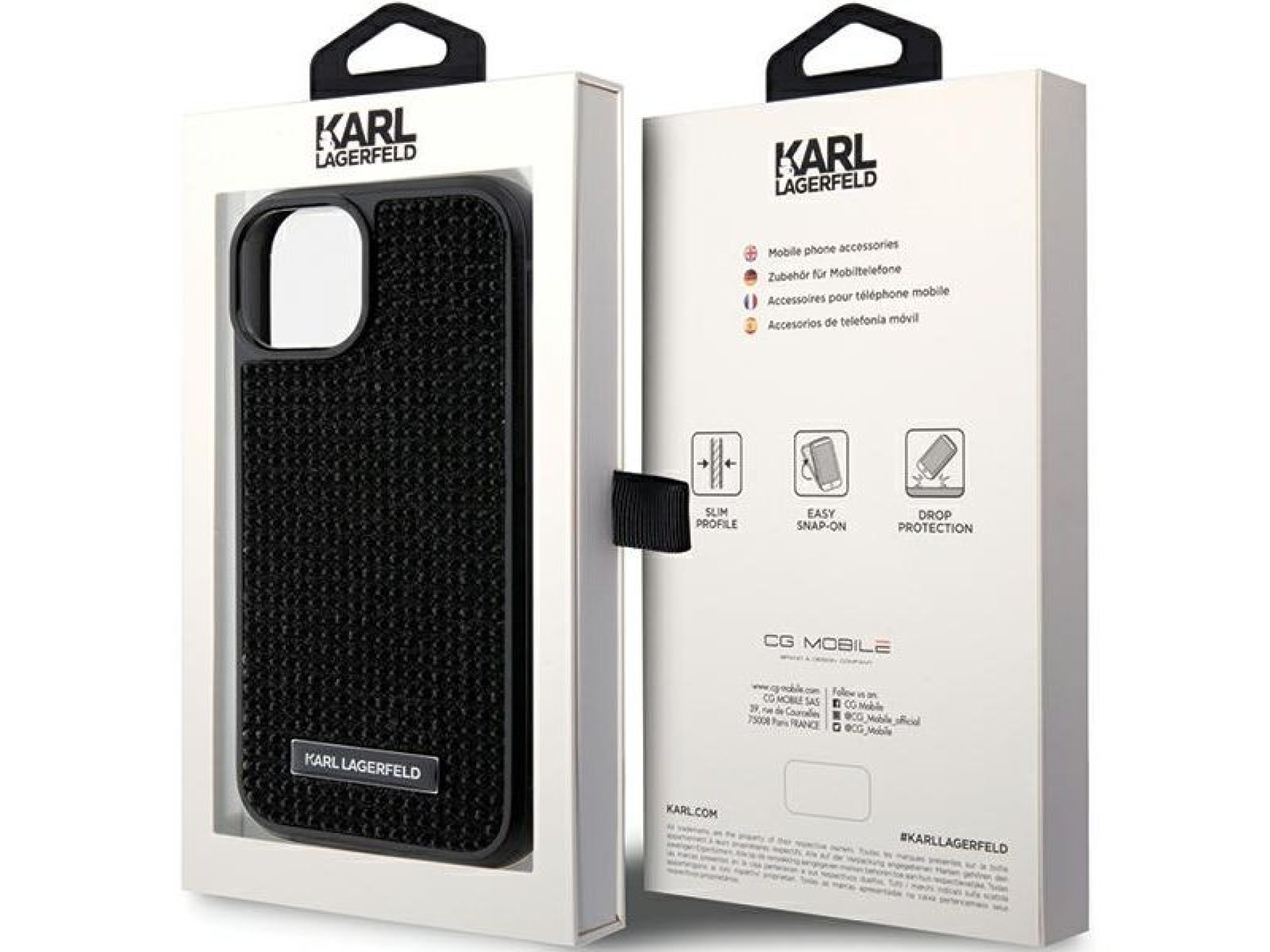 Karl Lagerfeld Rhinestone Logo Metal Plate case for iPhone 15 - black