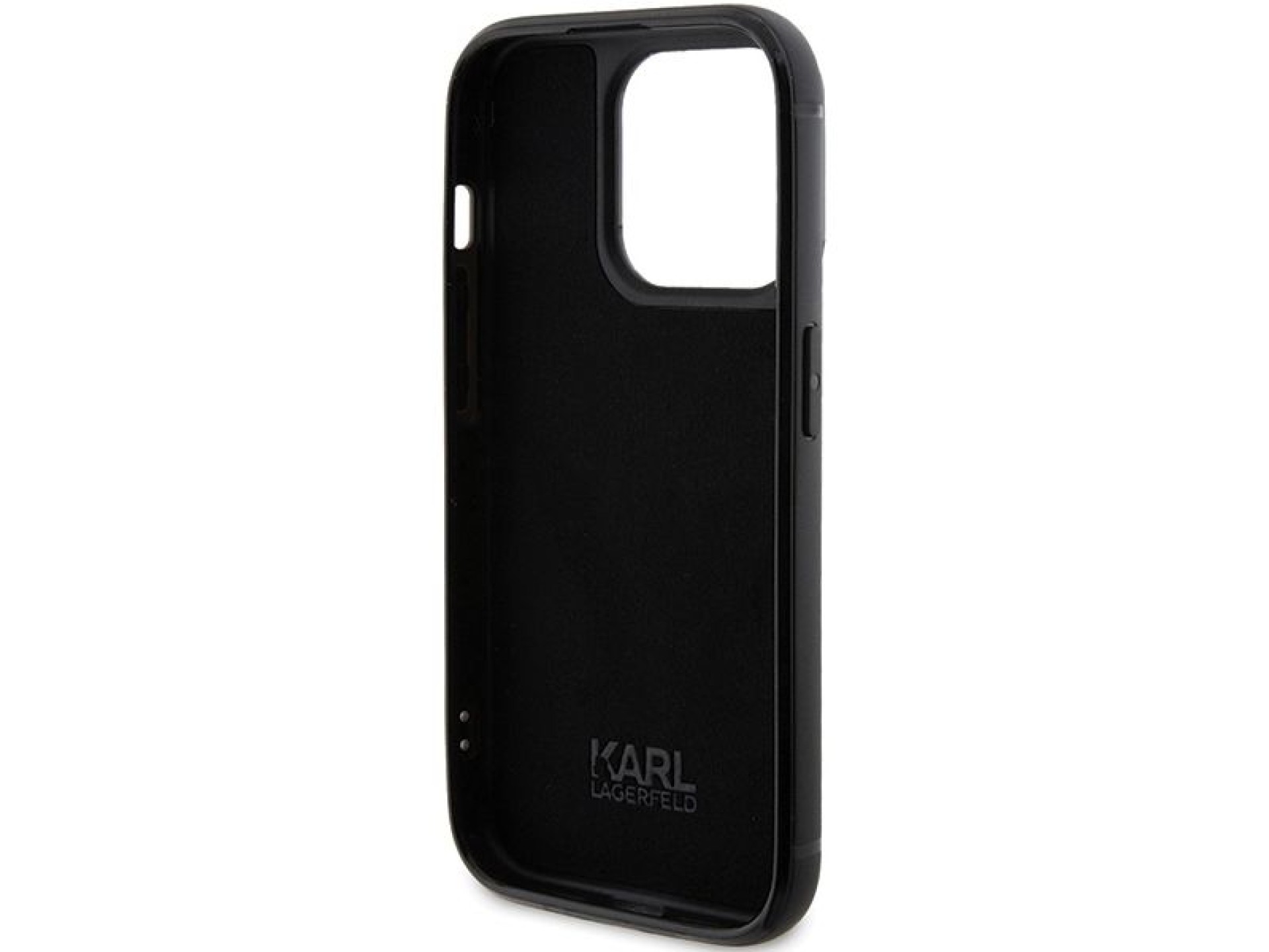 Karl Lagerfeld Rhinestone Logo Metal Plate case for iPhone 15 Pro - black