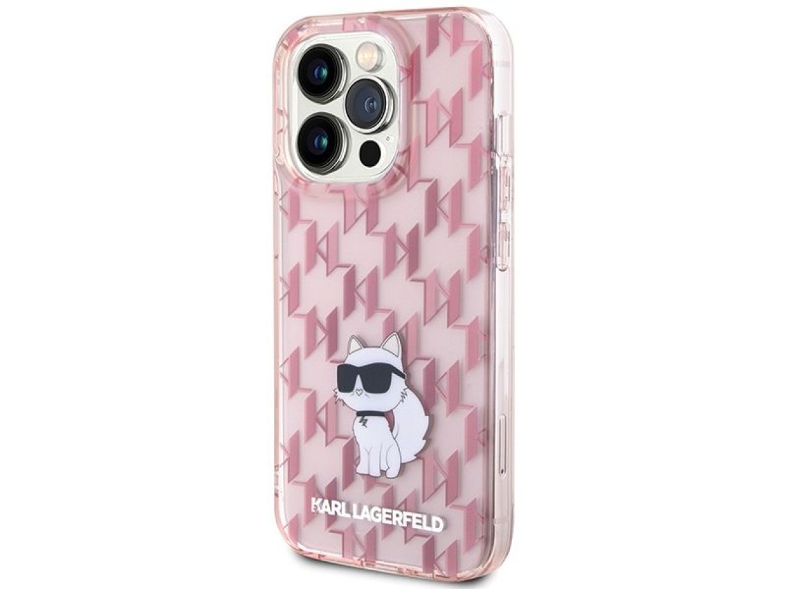 Capa Karl Lagerfeld Monogram Choupette para iPhone 15 Pro Max - rosa