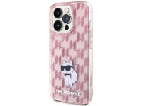 Capa Karl Lagerfeld Monogram Choupette para iPhone 15 Pro Max - rosa Capa Karl Lagerfeld Monogram Choupette para iPhone 15 Pro Max - rosa