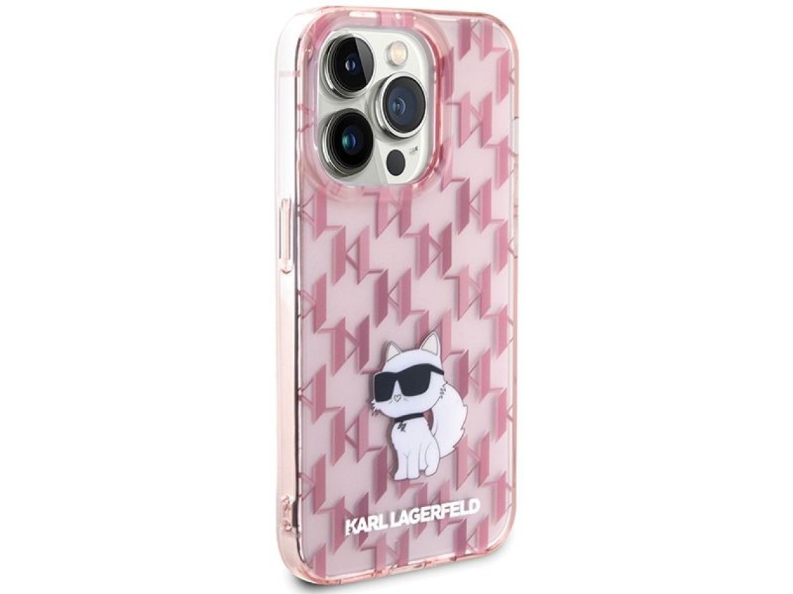 Capa Karl Lagerfeld Monogram Choupette para iPhone 15 Pro Max - rosa