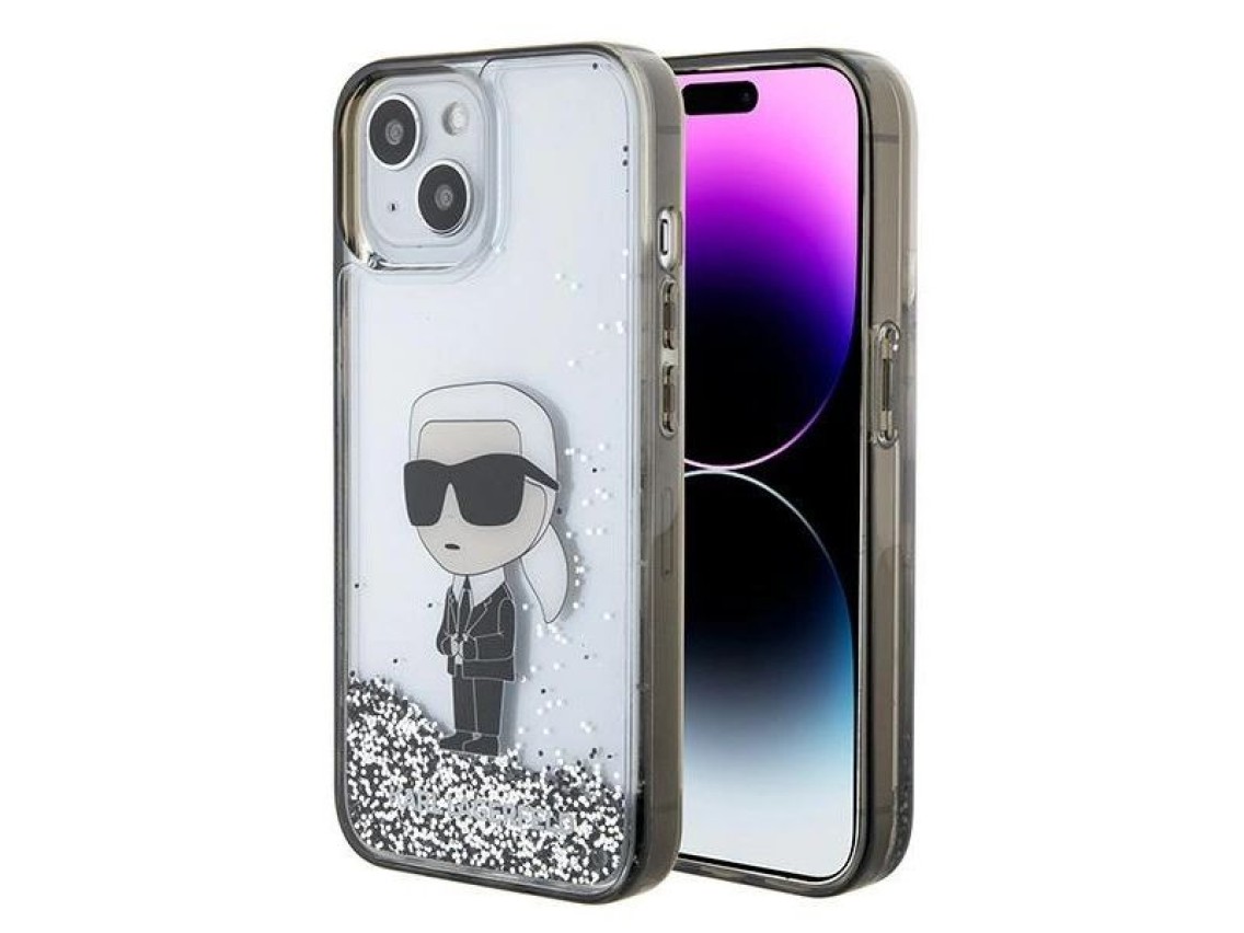Karl Lagerfeld KLHCP15SLKKNSK iPhone 15 6.1" Funda rígida transparente Liquid Glitter Ikonik