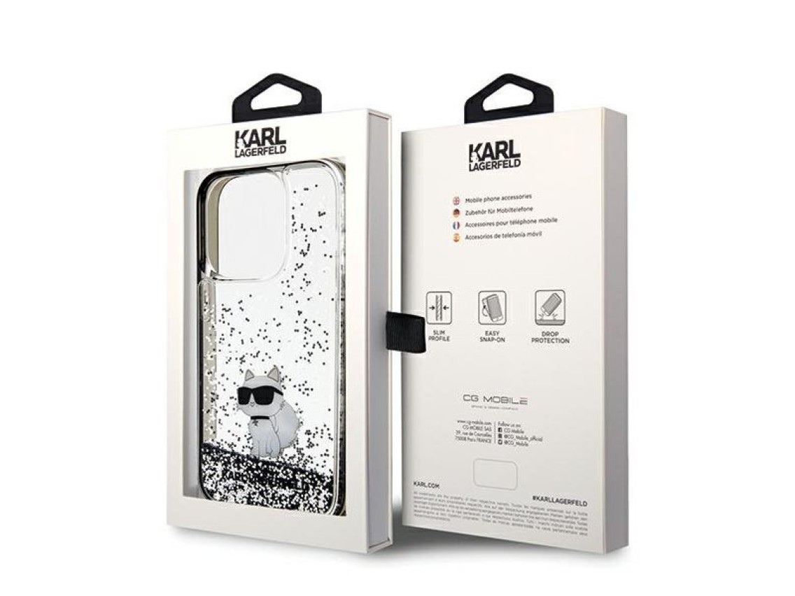 Karl Lagerfeld Liquid Glitter Choupette case for iPhone 14 Pro - transparent