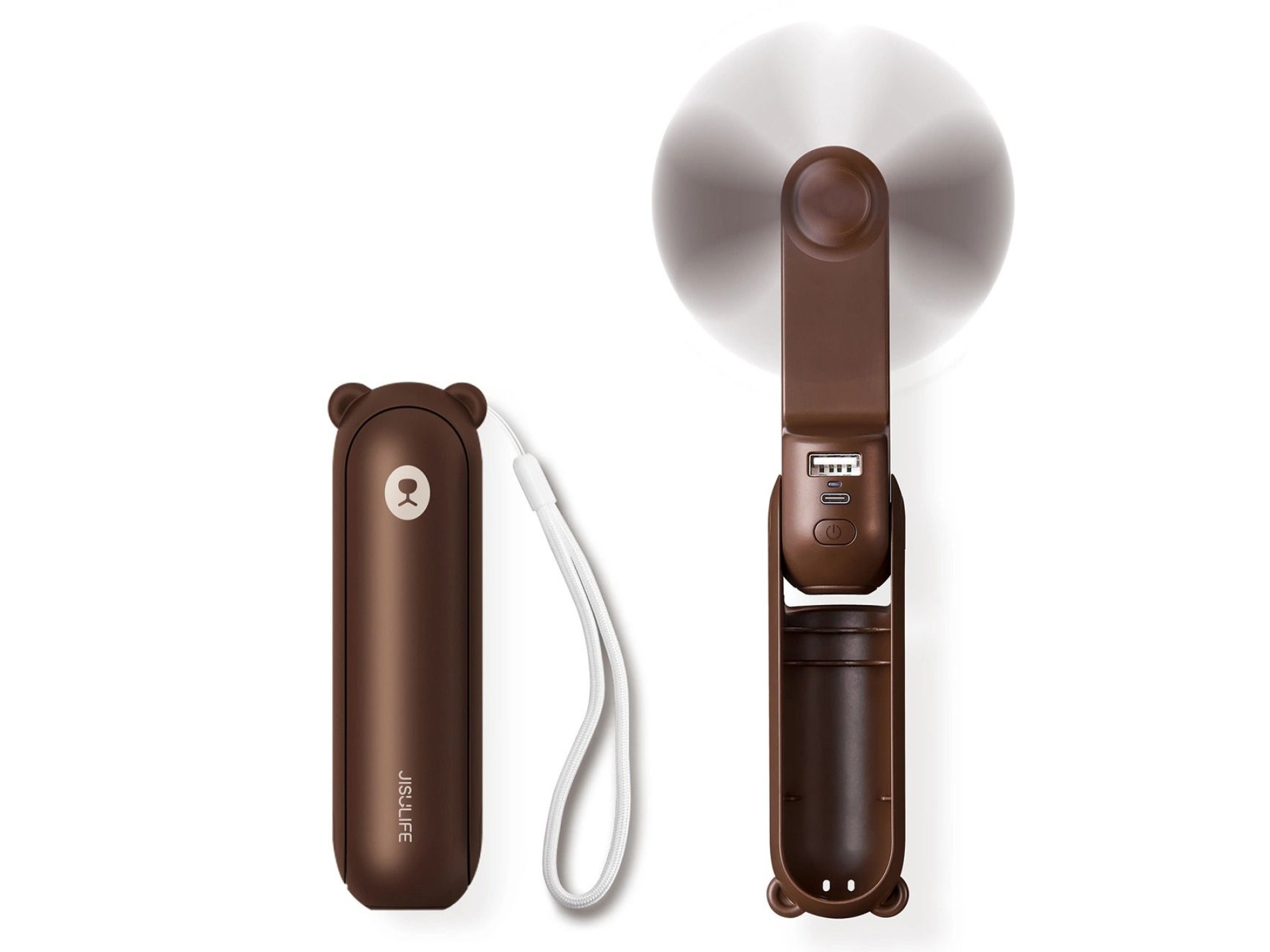 Jisulife Handheld Fan Life8 Portable USB Fan with Power Bank Function 2000mAh and Flashlight - Brown