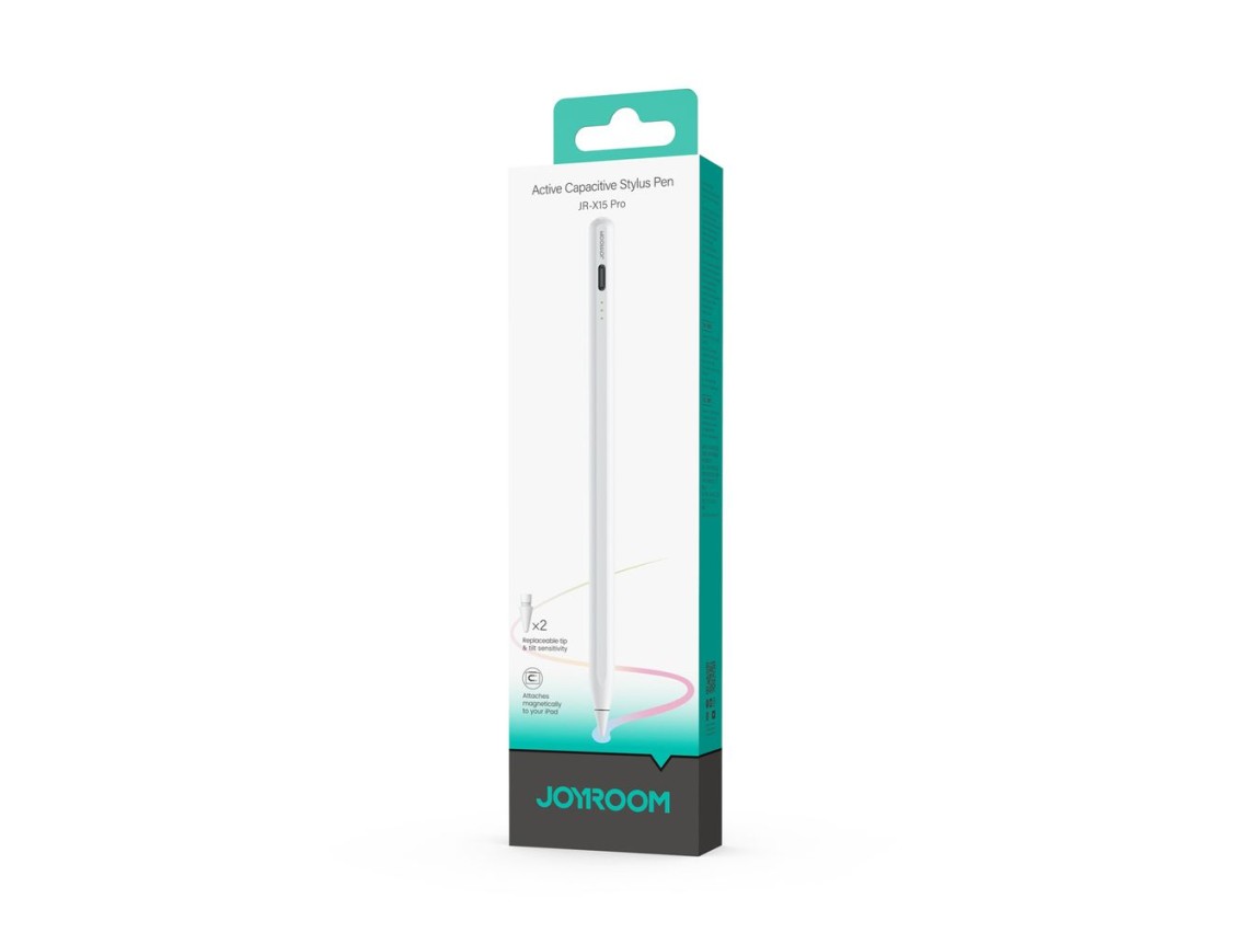 Caneta ativa Joyroom JR-X15 Pro com 2 pontas sobressalentes - Branca