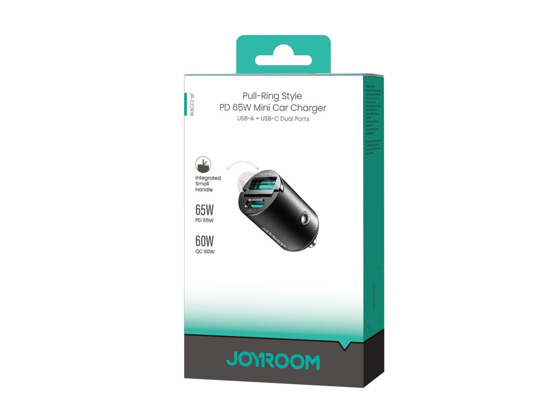 Cargador de coche Joyroom JR-CCN18 de 65 W con puertos USB-A y USB-C - Negro