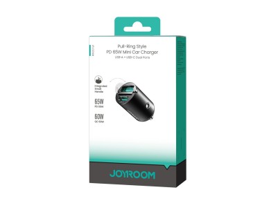 Cargador de coche Joyroom JR-CCN18 de 65 W con puertos USB-A y USB-C - Negro