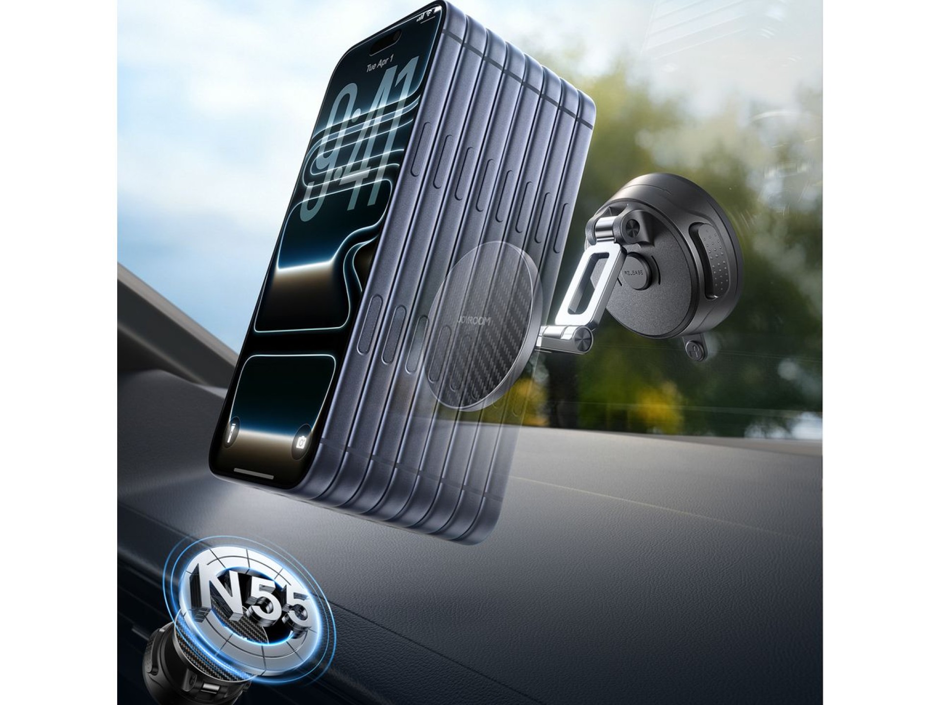 Joyroom JR-ZS51 magnetic car holder with suction cup for windshield or dashboard - black