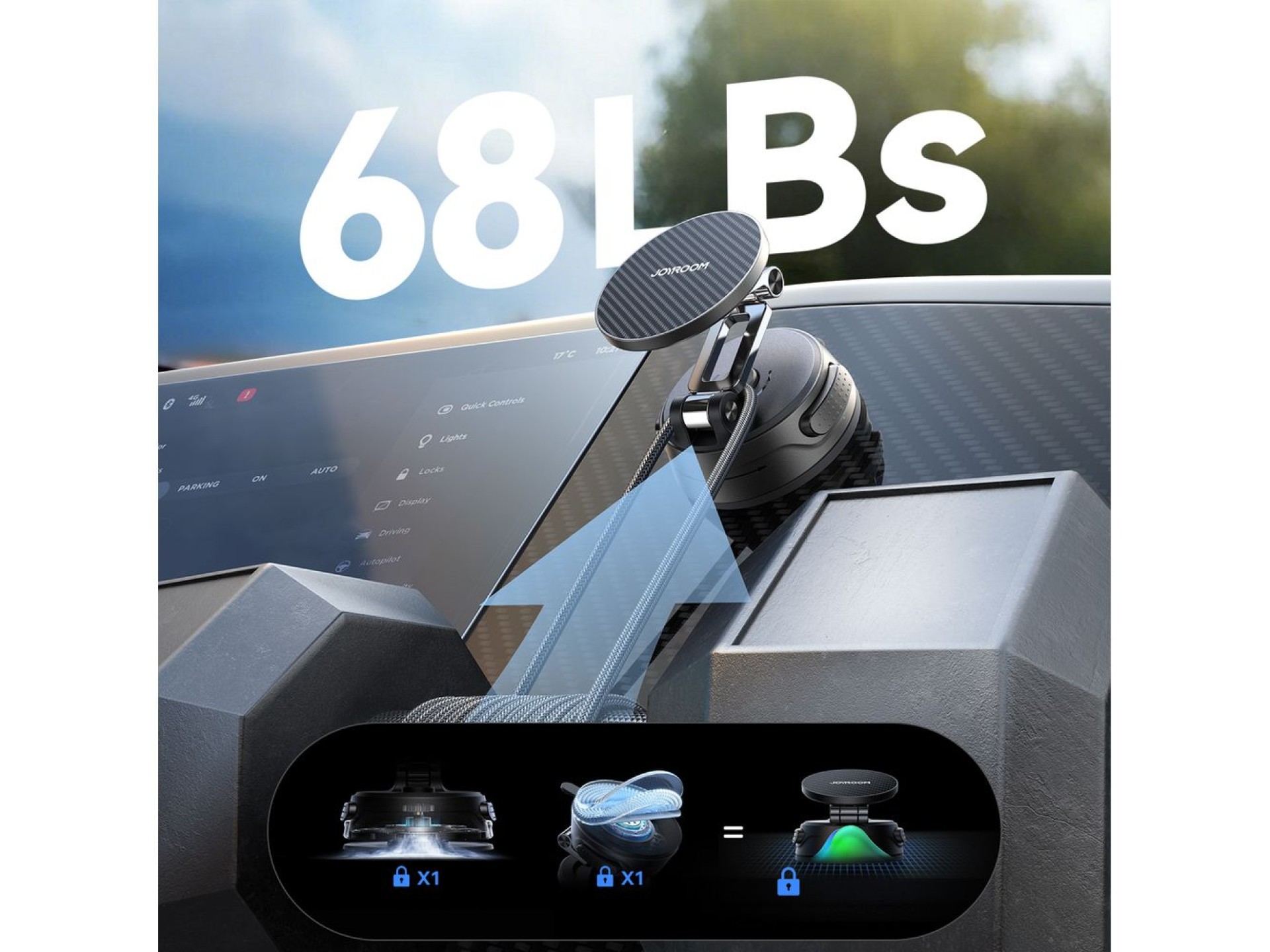 Joyroom JR-ZS51 magnetic car holder with suction cup for windshield or dashboard - black