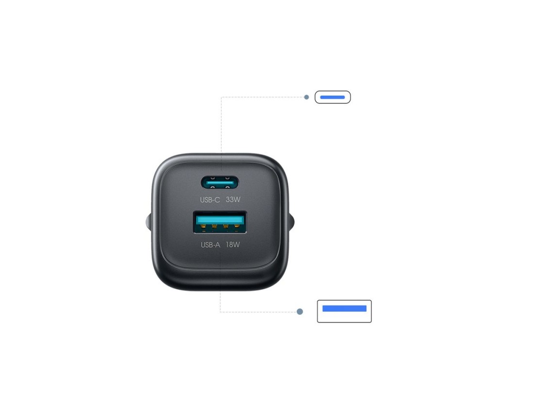 Cargador de pared Joyroom JR-TG7 de 33 W con puertos USB-A y USB-C, con cable USB-C a USB-C de 60 W