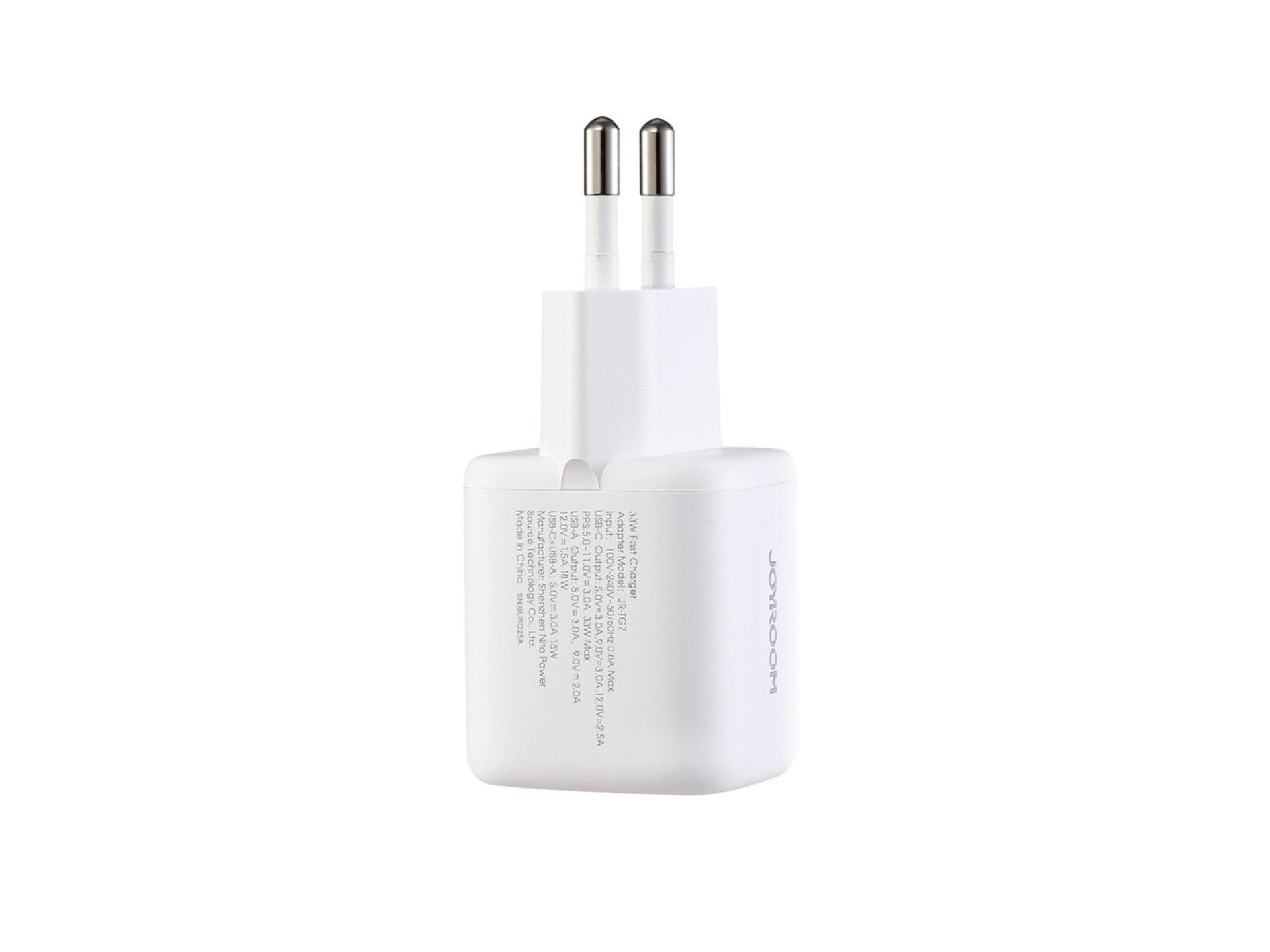 Carregador de parede Joyroom JR-TG7 de 33 W com portas USB-A e USB-C e cabo USB-C para USB-C de 60 W