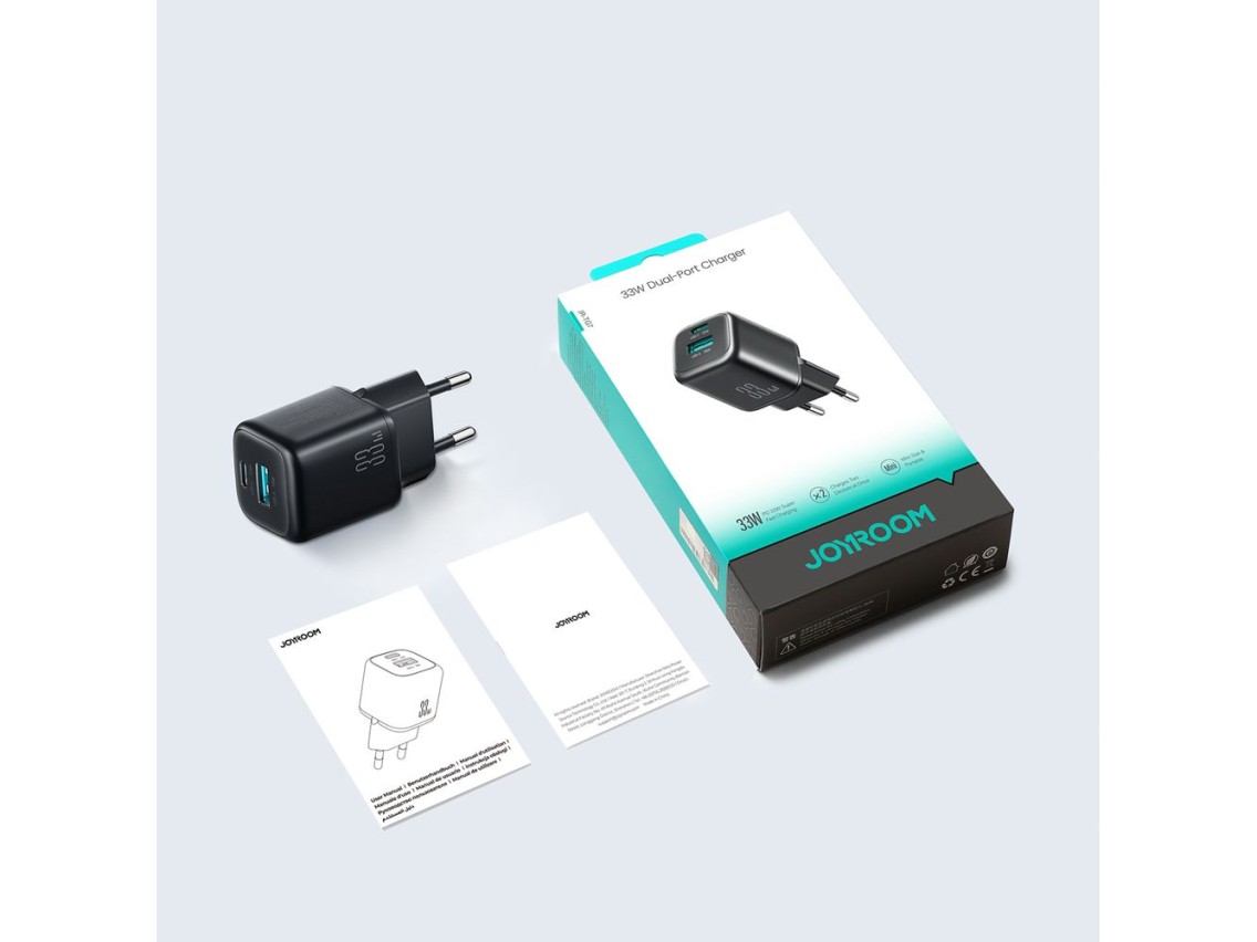 Cargador de pared Joyroom JR-TG7 de 33 W con puertos USB-A y USB-C, con cable USB-C a USB-C de 60 W
