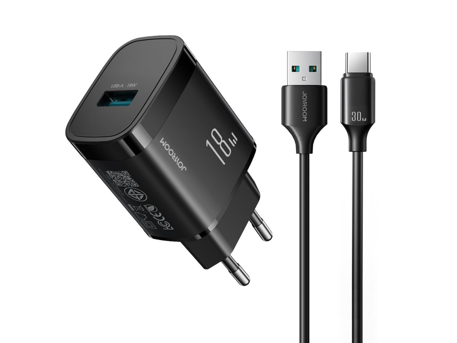 Carregador de parede Joyroom JR-TF4 de 18 W com cabo USB-A - USB-C de 3 A e 1 m de comprimento - pre