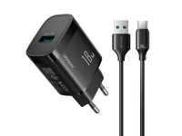Cargador de pared Joyroom JR-TF4 de 18 W con cable USB-A de 3 A a USB-C de 1 m - negro