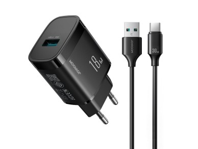 Cargador de pared Joyroom JR-TF4 de 18 W con cable USB-A de 3 A a USB-C de 1 m - negro