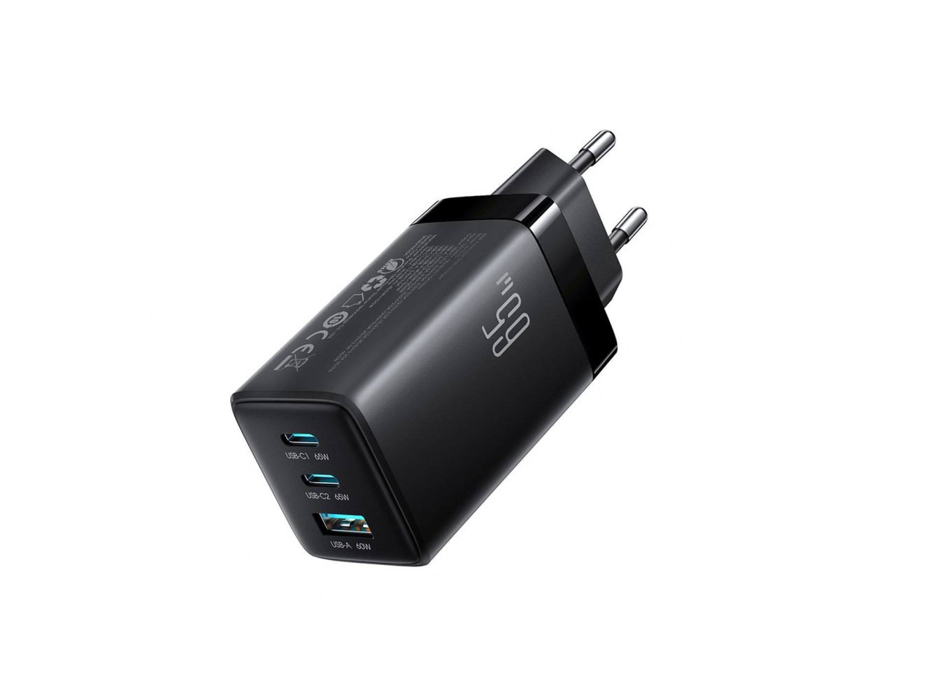 Carregador de parede Joyroom JR-TG10 65W GaN 2x USB-C + USB-A com cabo USB-C de 1,2m e potência de 1