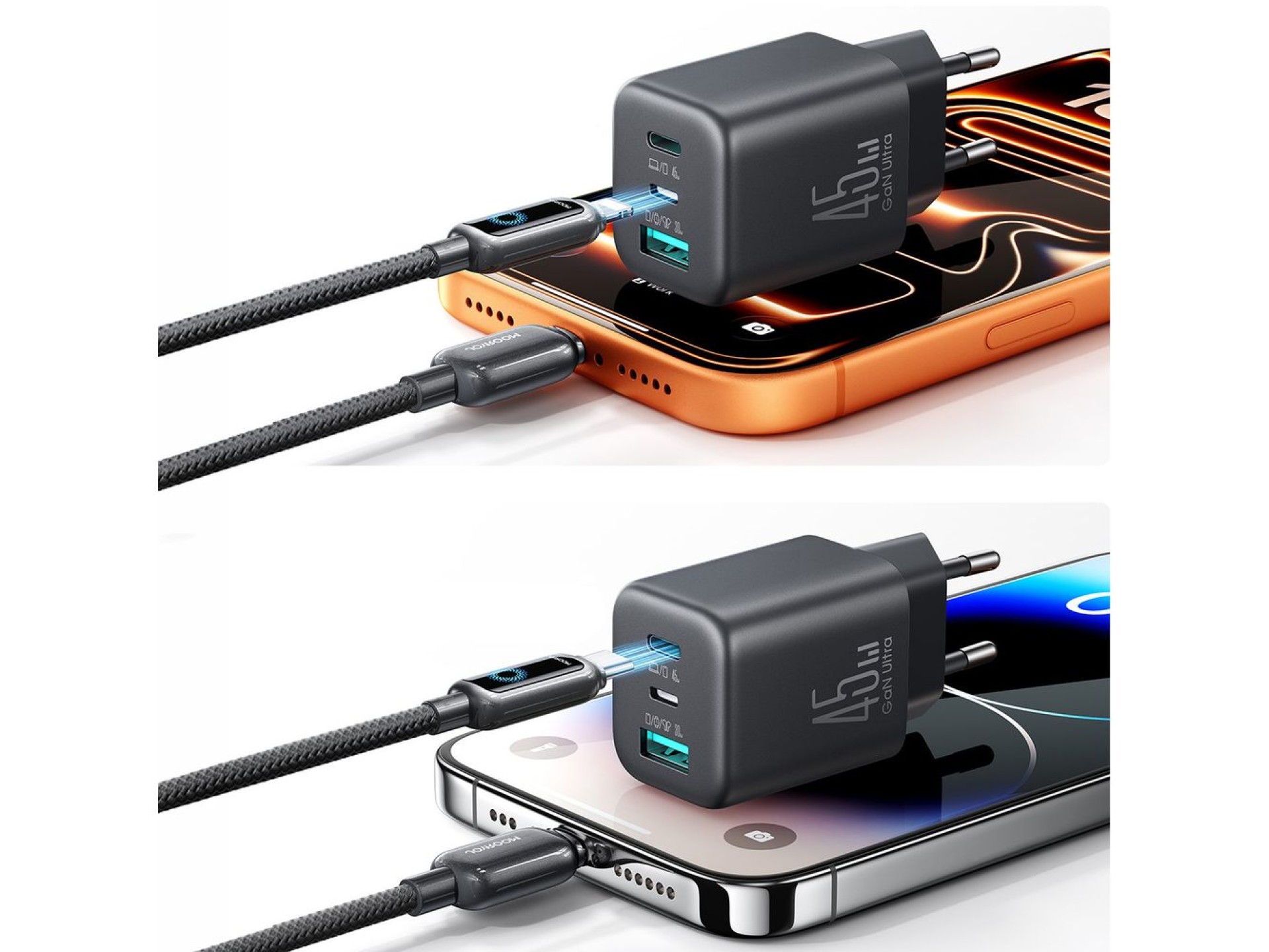 Joyroom JR-TO1 GaN 45 USB-C Lightning USB-A Wall Charger - Black