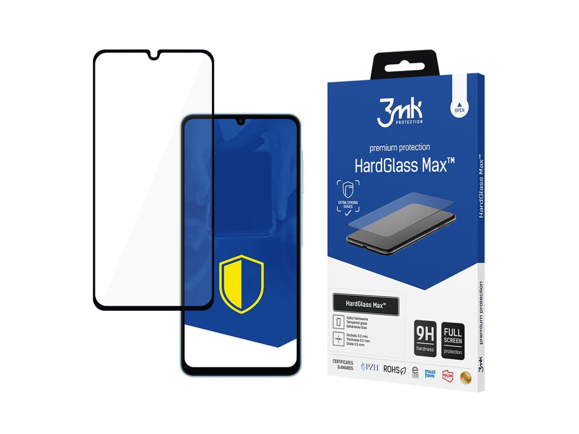 Película de vidro temperado reforçado de tela inteira 3mk HardGlass Max Black para Samsung Galaxy A0