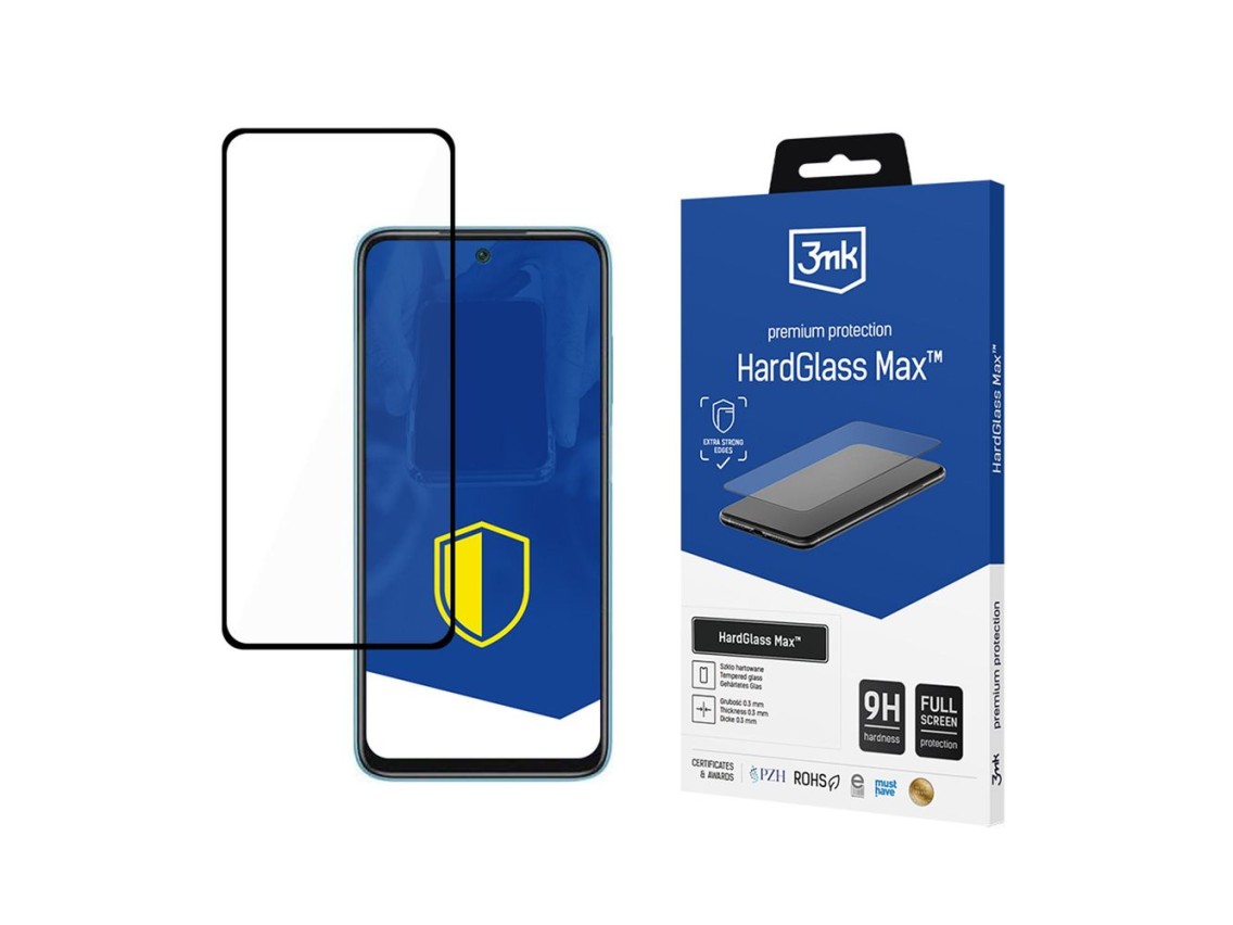 Película de vidro temperado reforçado para tela inteira, 3MK HardGlass Max, preta, para Xiaomi Redmi