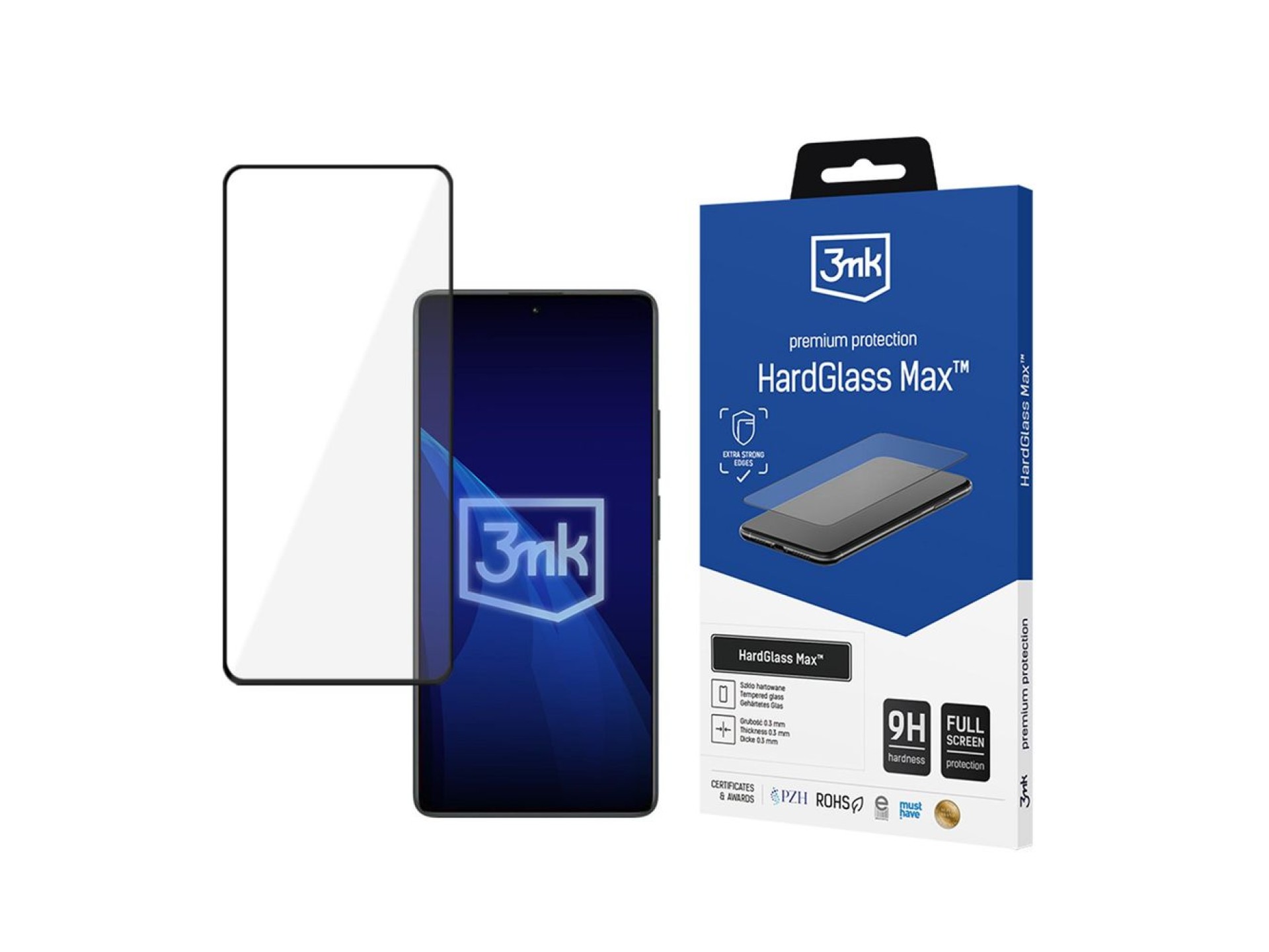 Película de vidro temperado reforçado com cobertura total, 3mk HardGlass Max Black, para Xiaomi Redm