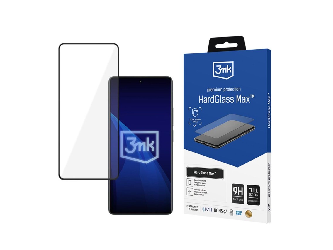 Película de vidro temperado reforçado com cobertura total, 3mk HardGlass Max Black, para Xiaomi Redm