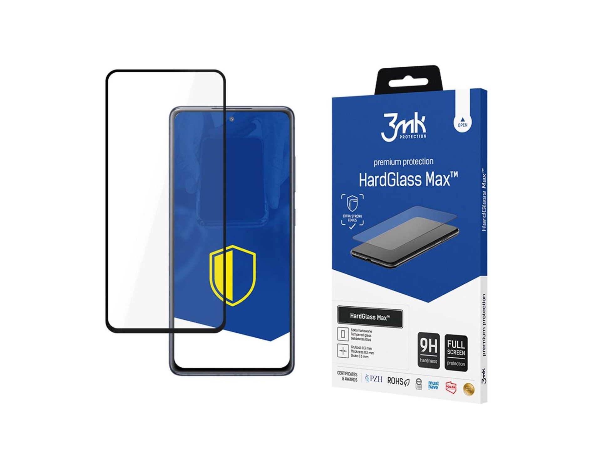 Película de vidro temperado reforçado com cobertura total, 3mk HardGlass Max Black, para Samsung Gal