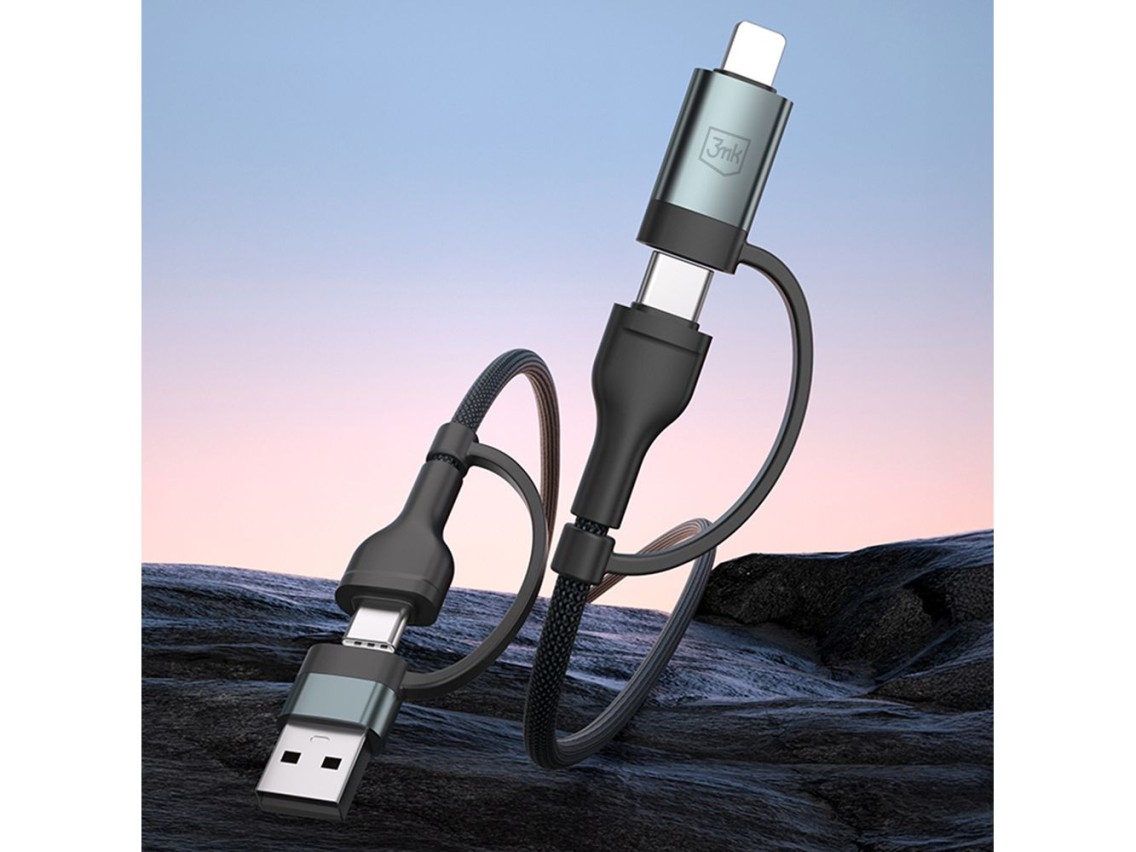 Cable 3mk Hyper N-SERIES 2 en 2 USB-A/USB-C y USB-C/Lightning 1,2 m QC 3.0 9V/2A 60W - negro