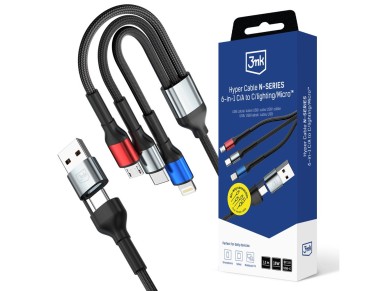 3mk Hyper Cable N-SERIES 6 in 1 USB-C / USB-A to USB-C / Lightning / Micro 1.2m QC 3.0 9V / 2A 18W -