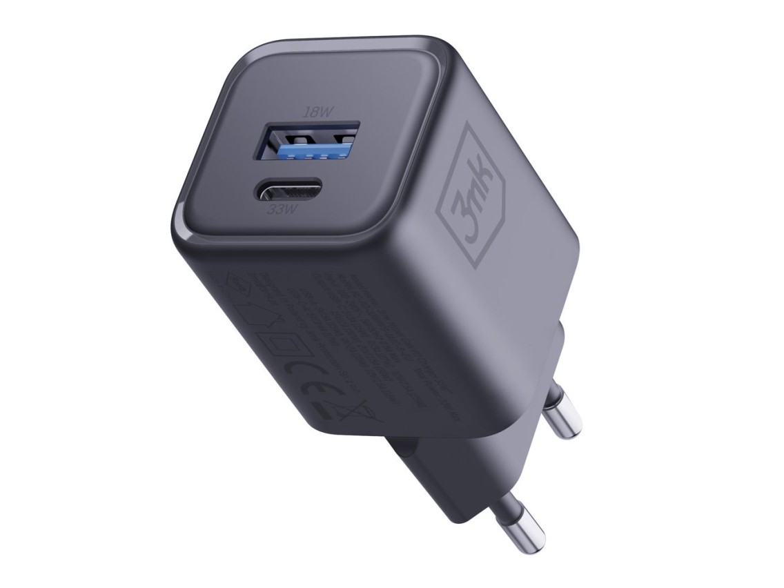 3mk Hyper Charger PD 33W GaN QC4+ PPS AFC FCP SCP 1A1C Wall Charger - Black