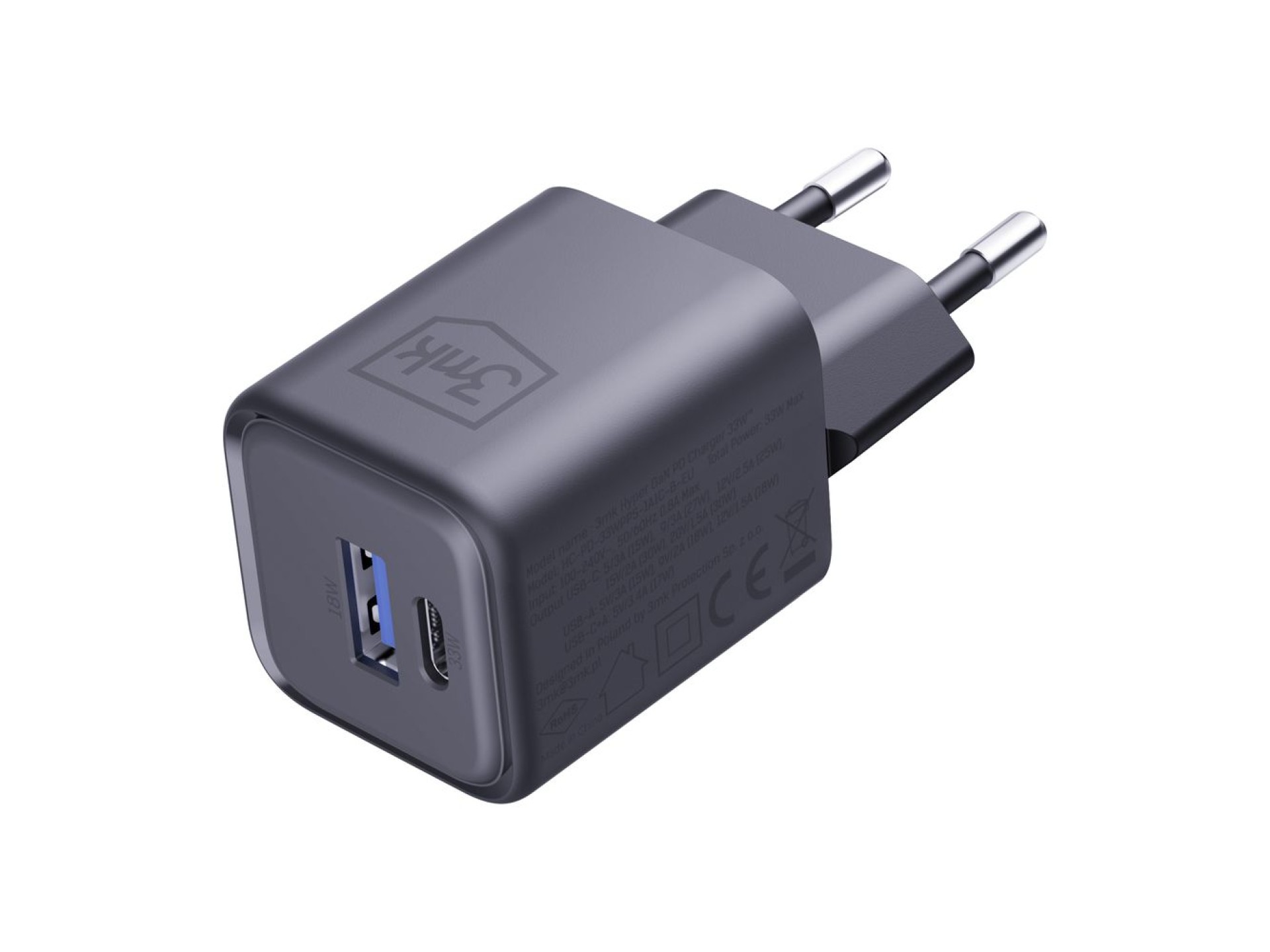 3mk Hyper Charger PD 33W GaN QC4+ PPS AFC FCP SCP 1A1C Wall Charger - Black
