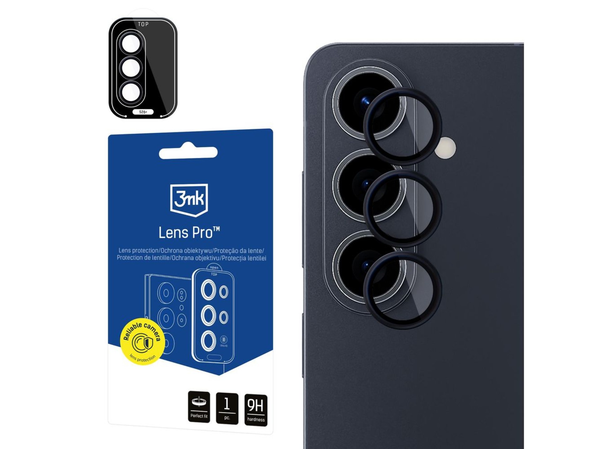 Protector de lente 3mk Pro Pro de cristal híbrido negro para la lente de la cámara del Samsung Galax