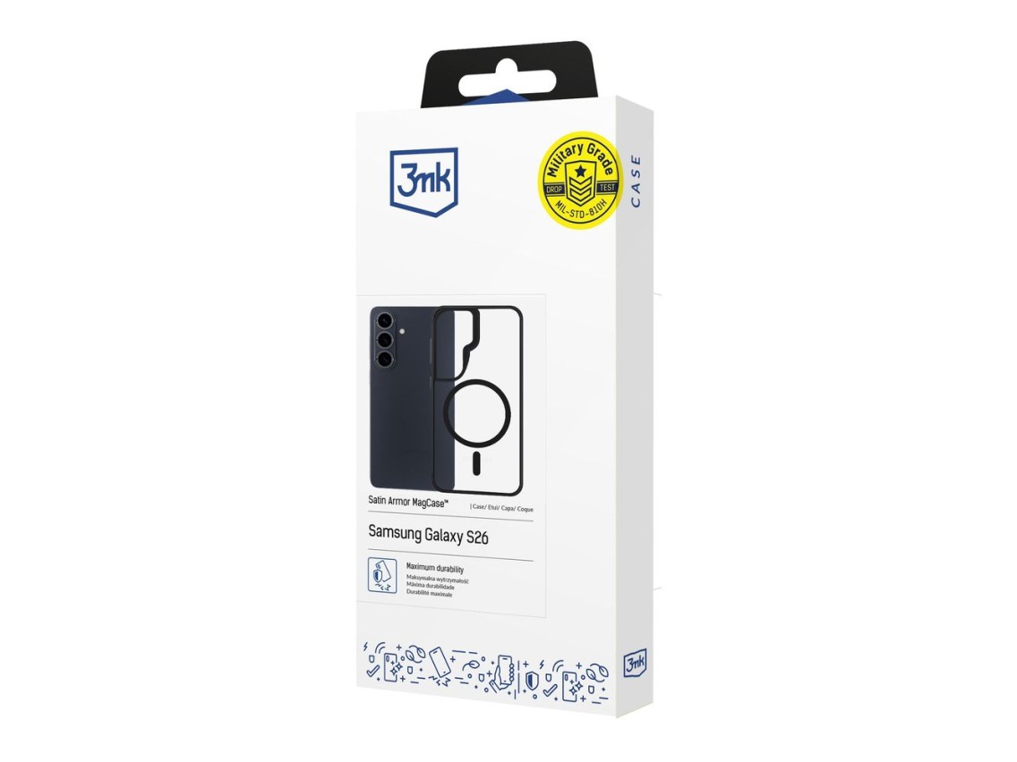 3mk Satin Armor MagCase para Samsung Galaxy S26 - Preto Transparente
