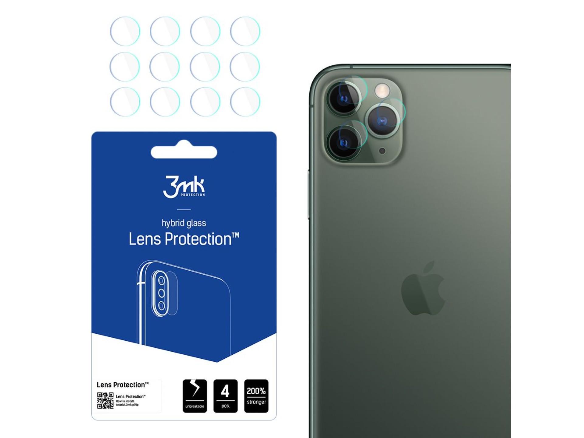 Película de proteção de lente 3mk para câmera do iPhone 11 Pro Max