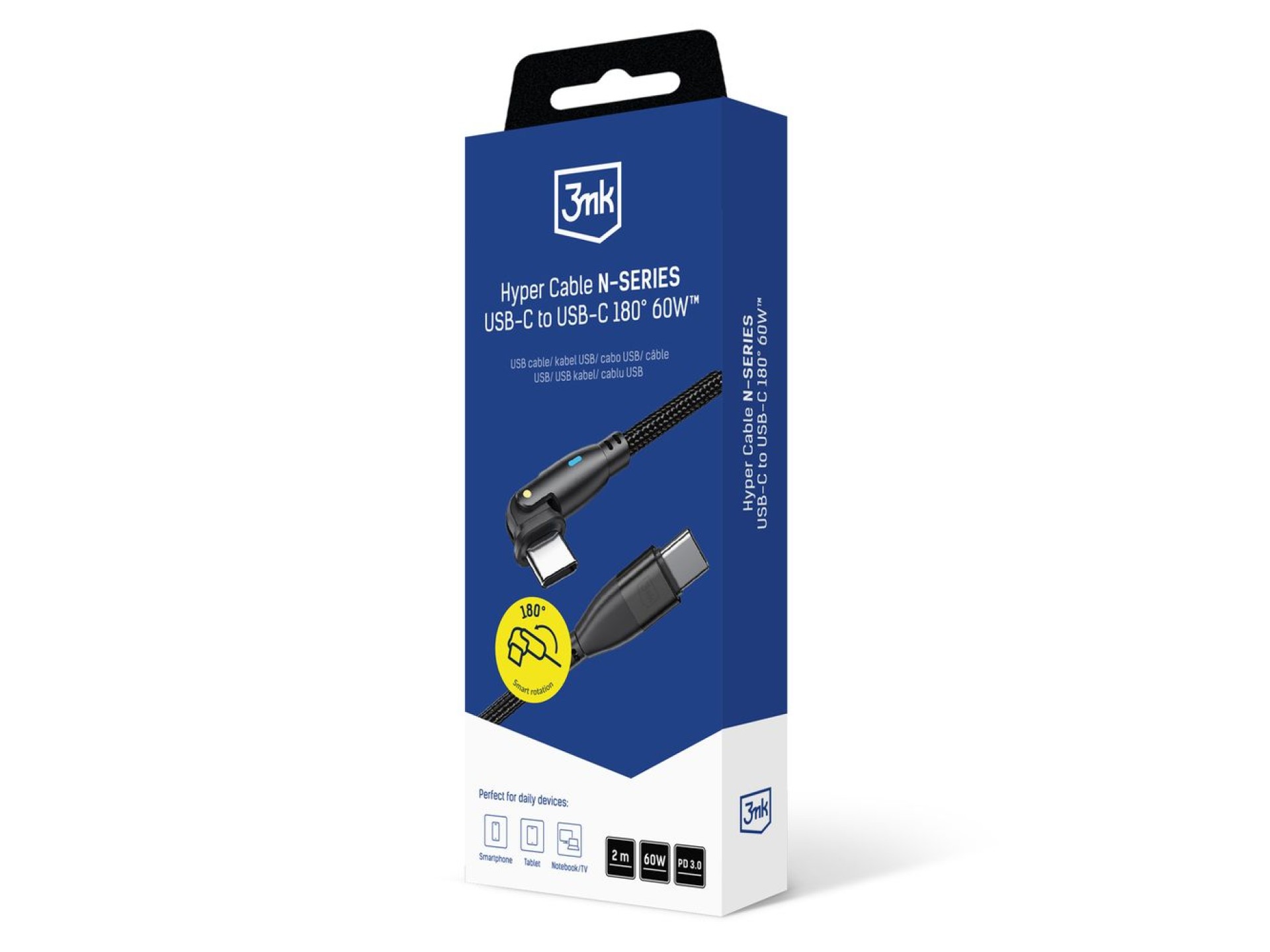Cable 3mk Hyper Cable N-SERIES USB-C / USB-C 2m 20V/3A 60W / negro