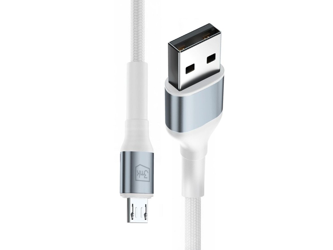 Cable 3mk Hyper N-SERIES USB-A / MicroUSB 1m 5V/2.4A 12W / blanco