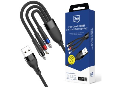 3mk Hyper Cable N-SERIES 3 in 1 USB-A / Lightning / Micro 1.2m 9V/2A 18W - black