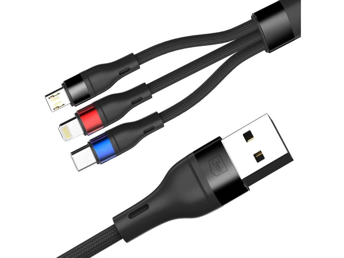 3mk Hyper Cable N-SERIES 3 in 1 USB-A / Lightning / Micro 1.2m 9V/2A 18W - black