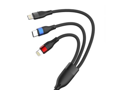3mk Hyper Cable N-SERIES 3 in 1 USB-A / Lightning / Micro 1.2m 9V/2A 18W - black