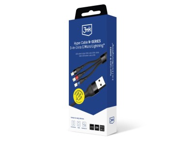 3mk Hyper Cable N-SERIES 3 in 1 USB-A / Lightning / Micro 1.2m 9V/2A 18W - black