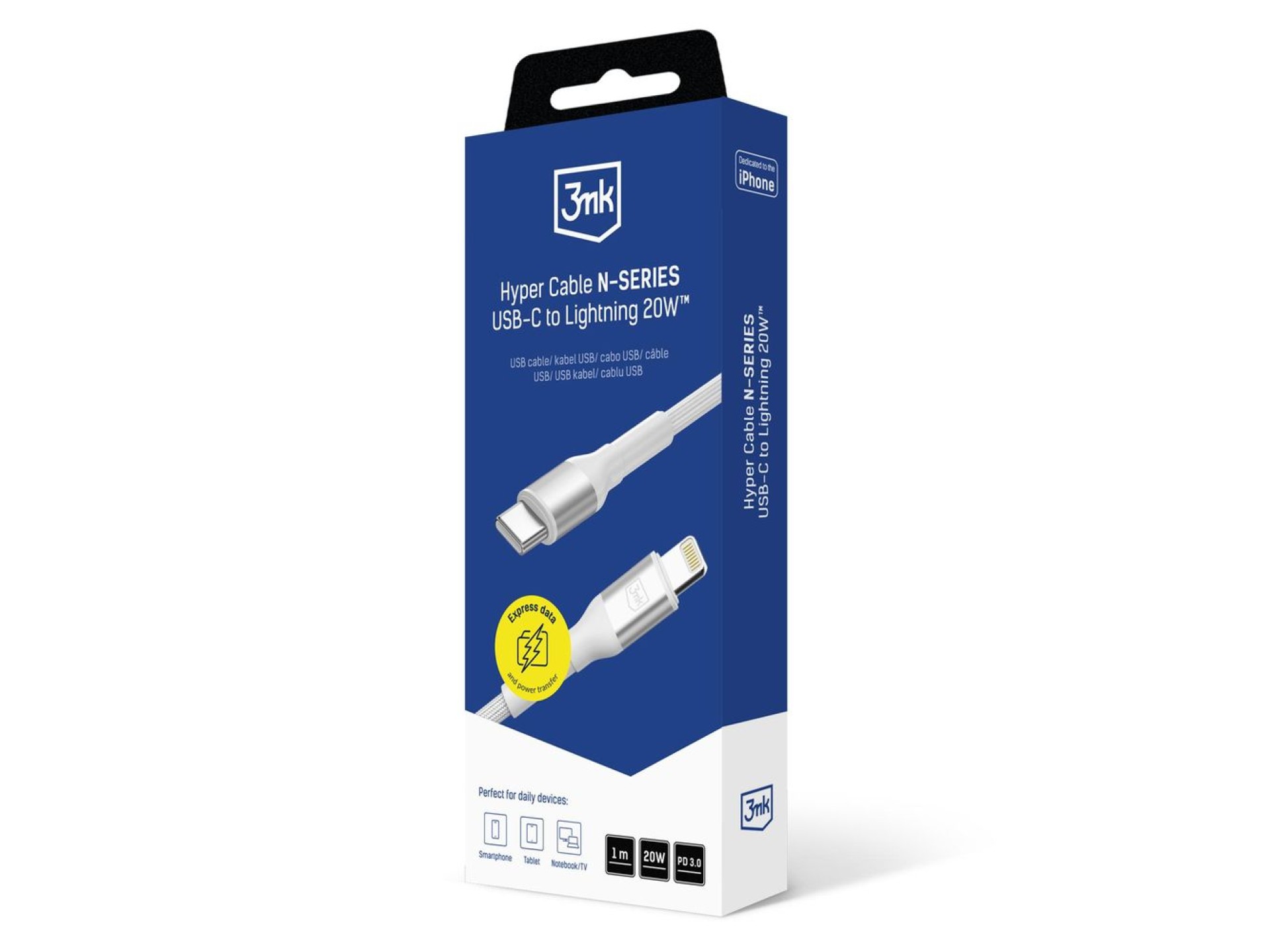 3mk Hyper Cable N-SERIES USB-C / Lightning 1m 9V/2A 20W / white