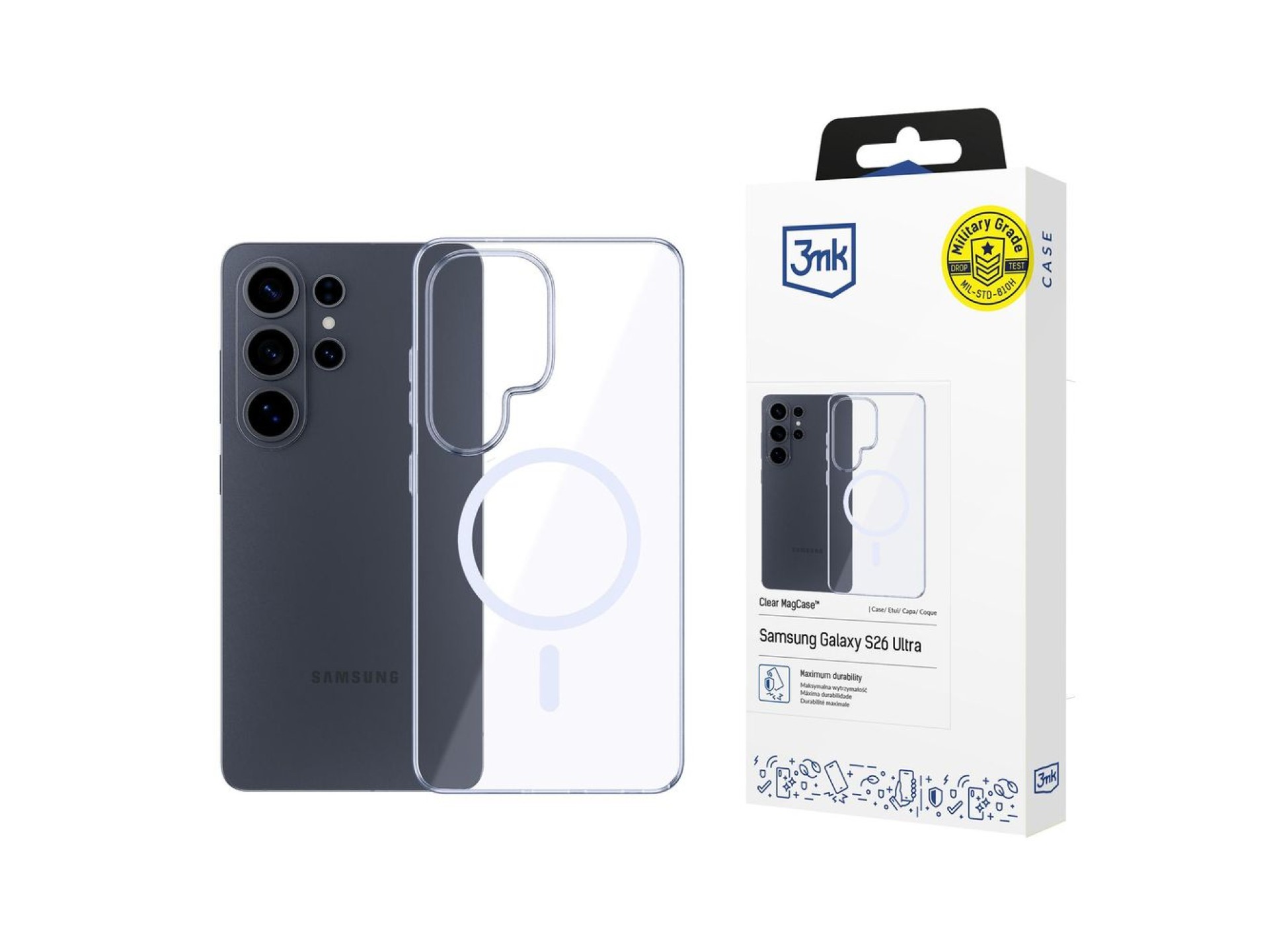 Funda transparente 3mk MagCase para Samsung Galaxy S26 Ultra - transparente