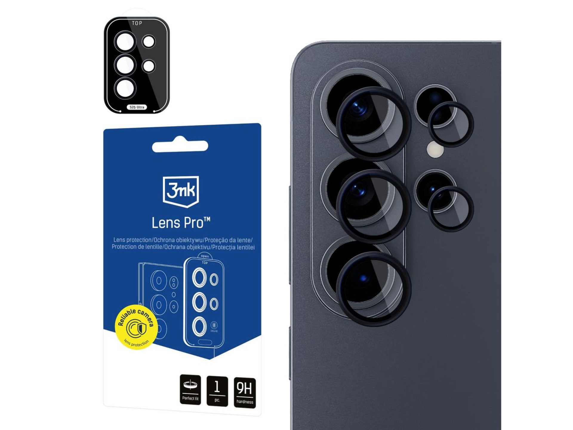 Protector de lente 3mk Lens Protection Pro Black Hybrid Glass para la lente de la cámara del Samsung