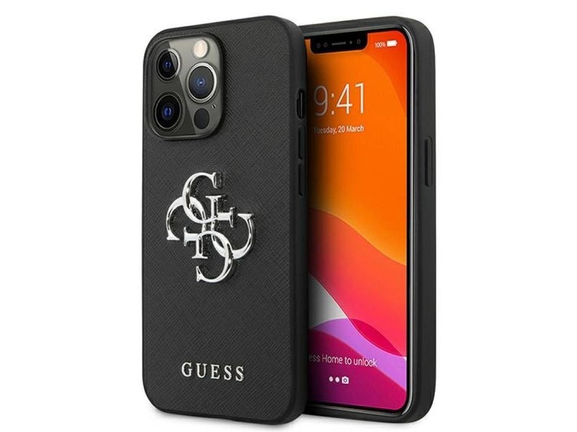 Funda Guess Saffiano 4G con logo metálico para iPhone 13 Pro / 13 de 6,1" - negra