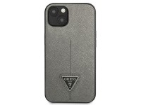 Capa Guess Saffiano com logo triangular para iPhone 13/14/15 de 6,1" - prata Capa Guess Saffiano com logo triangular para iPhone 13/14/15 de 6,1" - prata