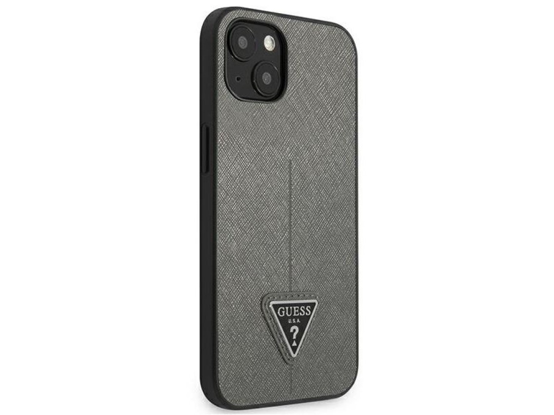 Capa Guess Saffiano com logo triangular para iPhone 13/14/15 de 6,1" - prata