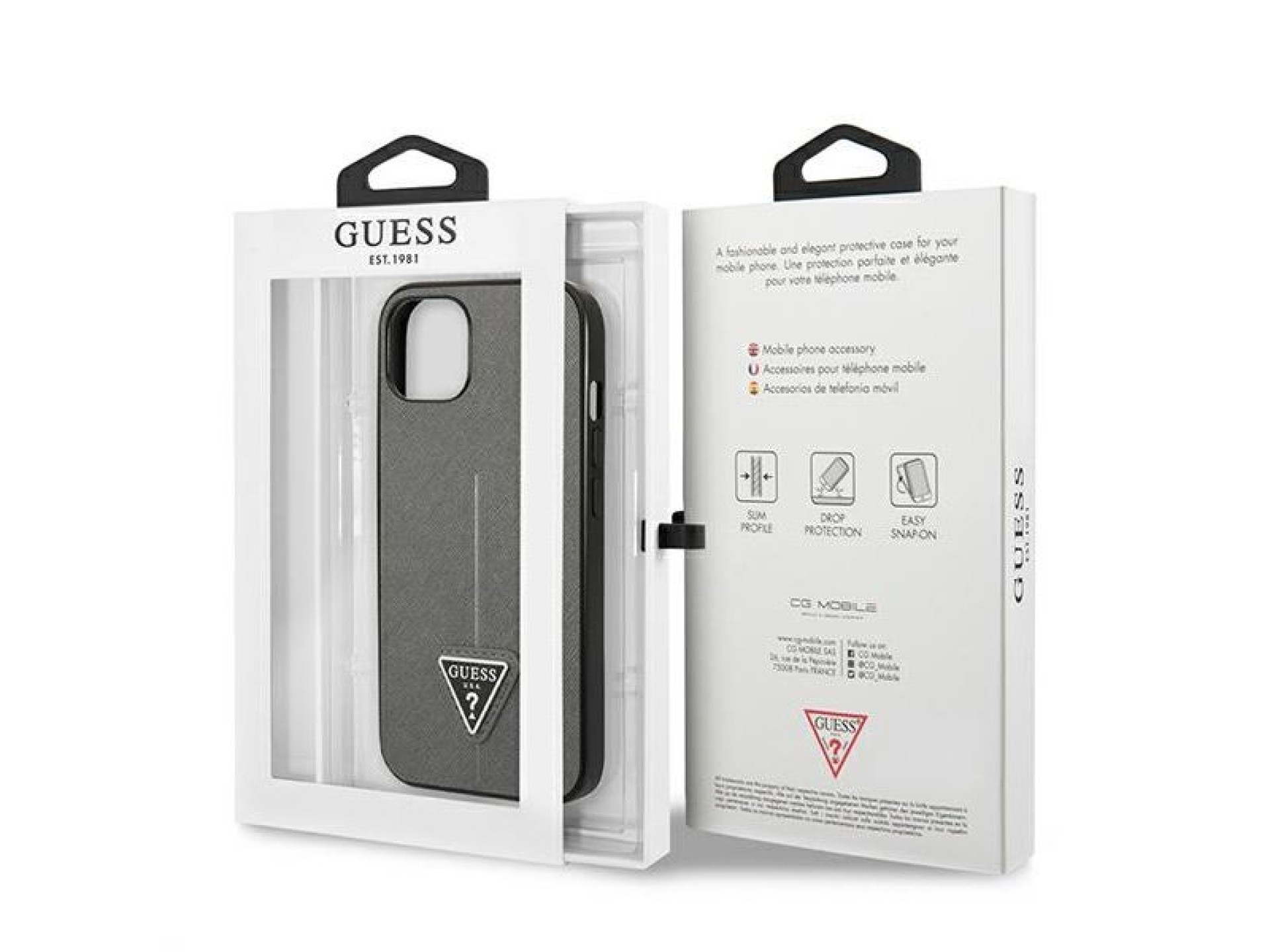 Capa Guess Saffiano com logo triangular para iPhone 13/14/15 de 6,1