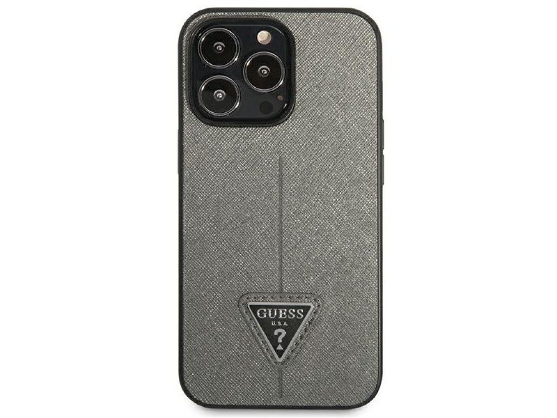 Funda Guess Saffiano con logo triangular para iPhone 13 Pro Max de 6,7" - plateada