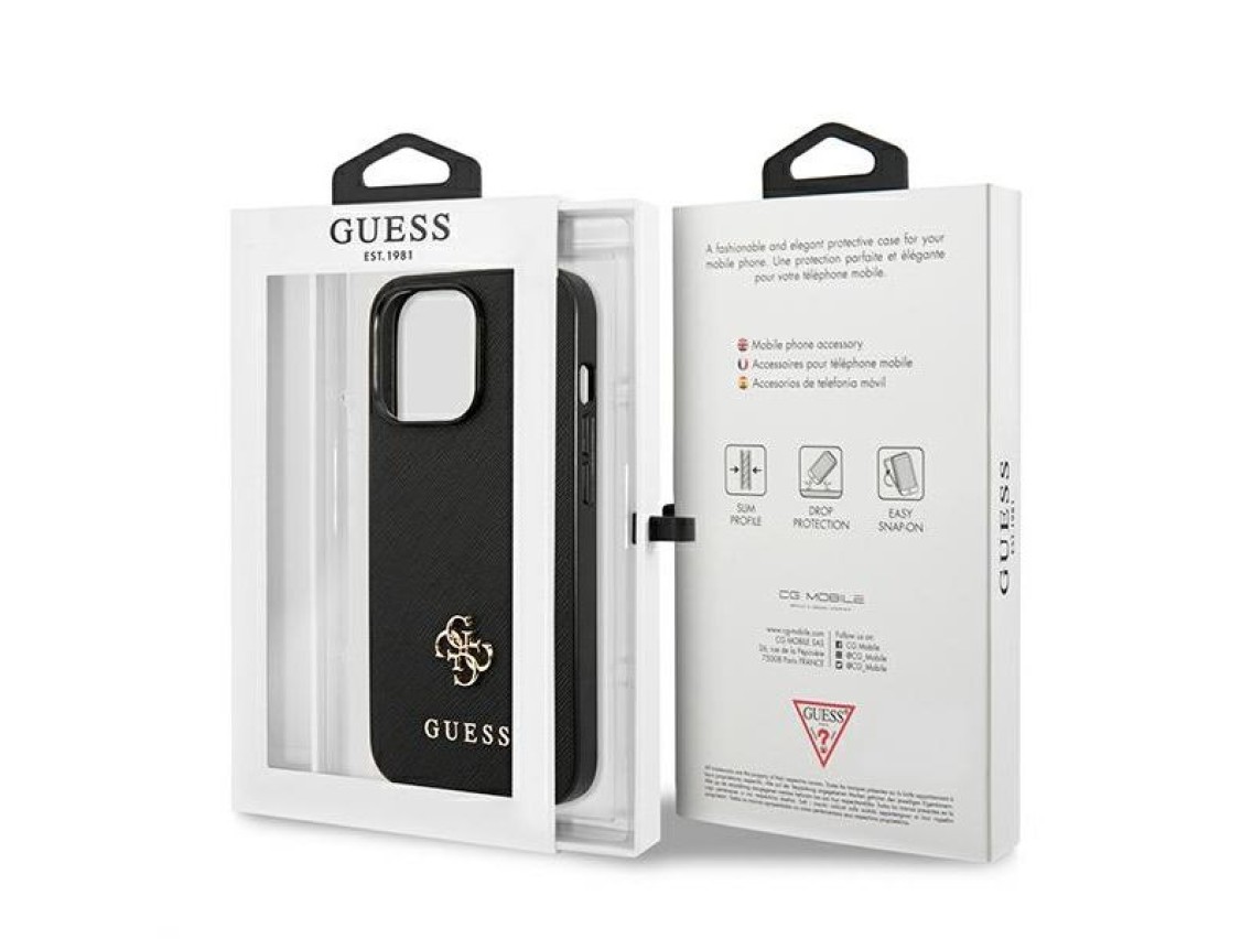 Guess Saffiano 4G Small Metal Logo case for iPhone 13 Pro / 13 6.1" - black